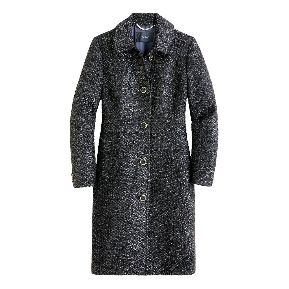 NWT J.Crew Lady Day Coat in Black Shimmer Tweed metallic Wool Blend 10